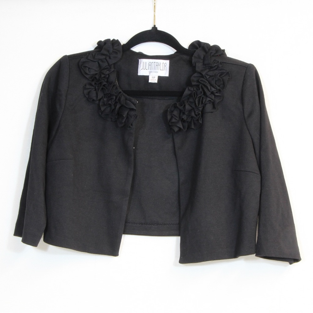 Julian Taylor Women's Black Ruffled Lightweight Open Front Bolero Blazer…